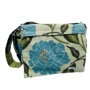 JuJuBe "Be‎ All" Diaper Bag Pockets Utility Changing Pad Floral Green Satin Boho